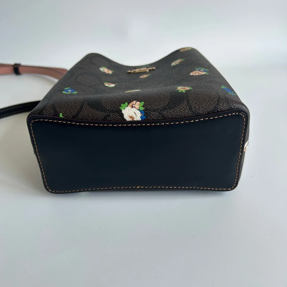 Coach Mini Town Bucket Bag Floral Brown Black Canvas C7270